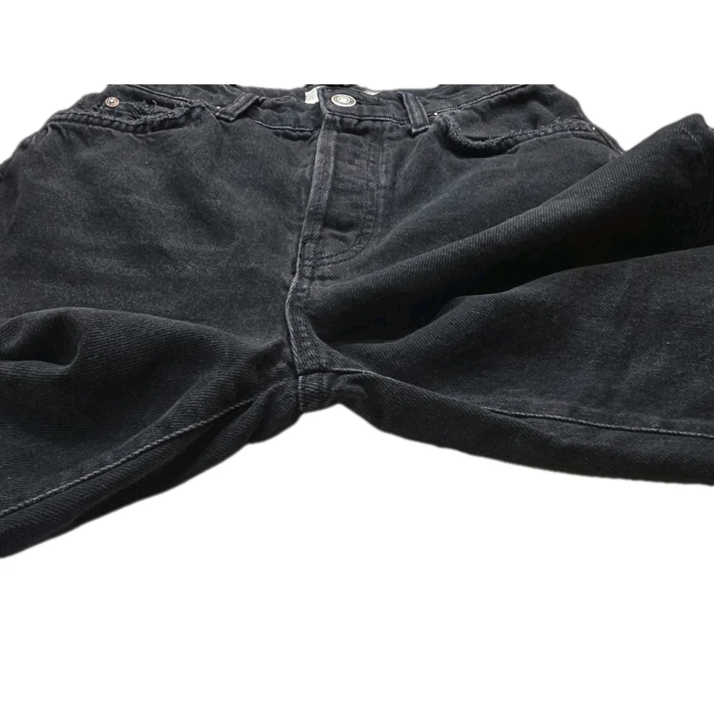 Free People We The Free Distressed Black Wide Leg Jeans Raw Hem Size 26